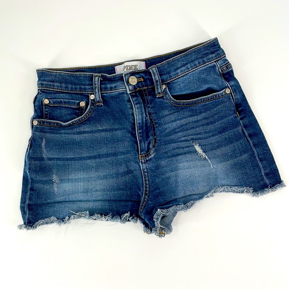 PINK Victoria's Secret Denim Blue Jeans Shorts Raw Hem Distressed Women's 6